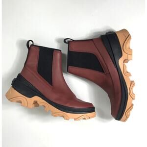Sorel Women's 8.5 Red Black Chelsea Brex Waterproof Ankle Boots Winter Fall